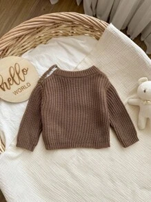 SHEIN 新生女婴休闲字母图案长袖毛衣，百搭秋冬装 - 卡其色 - 查看 2