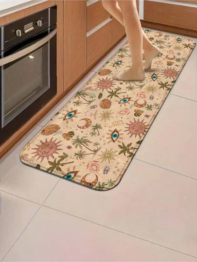 Goth 1 pièce Tapis de cuisine avec motif oeil de soleil et paume - Tapis de sol antidérapant et absorbant, décoration gothique tropicale et style cottagecore pour cuisine, entrée et balcon, dos imperméable facile à nettoyer, coussin anti-gras, décoration d'intérieur