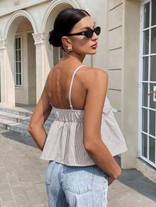 Siren Gaze Top de style camisole à rayures avec nœud devant, hauts babydoll décontractés pour l'été 2025