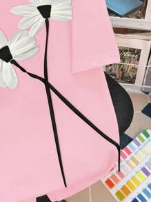 SHEIN LUNE 花卉印花圆领短袖T恤图案T恤女式上衣 - 淺粉色 - 查看 3