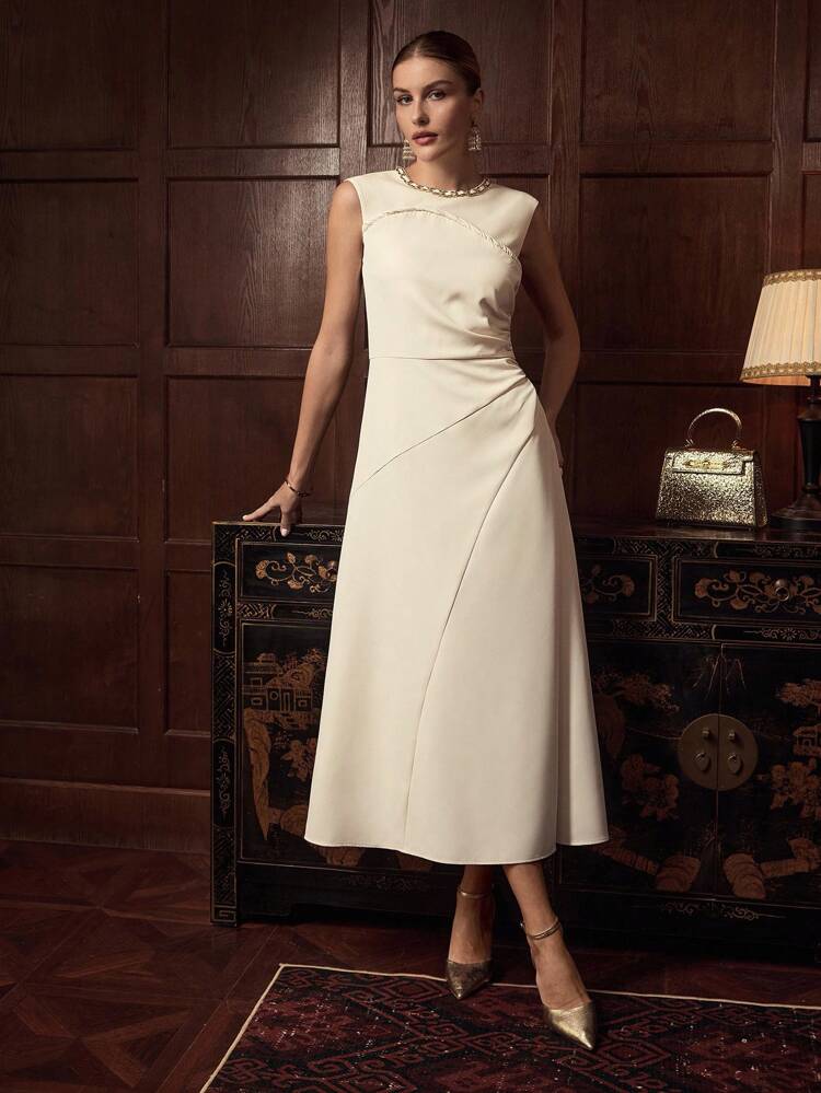 ZEYLAH RUCHED WAIST ZIPPER DRESS