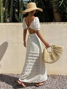 DAZY Women Summer Off Shoulder Puff Sleeve Dress Vacation Outfits Women Maxi Dress Cruise Outfit For Women Boho - White - View 3