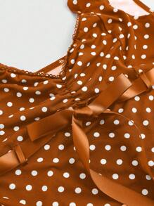 ROMWE Y2K 波尔卡圆点蝴蝶结围巾设计女式 T 恤 - 橘色 - 查看 3