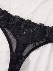 Set de 2 piezas de sujetador de mujeres con aros romántico rosa y ropa interior - Negro - Ver 4