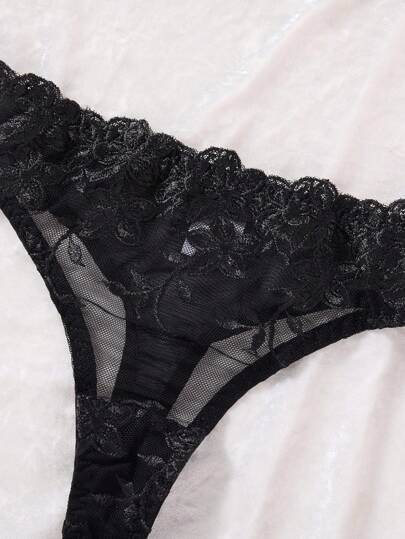 Zwart Bloemen Kanten Lingerie Set Doorschijnende Women BH view 4