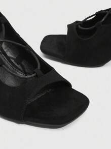 CUCCOO SZL Giày sandal đế vuông mũi vuông họa tiết da báo cho nữ, có khóa kéo và quai đeo ở mắt cá chân, thời trang và thoải mái cho tiệc tùng/ngoài trời - màu đen - Xem 5