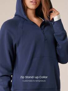 GLOWMODE Modal Silk Touch Oversized Long Sleeve Half-Zip Sweatshirt  Spring Summer - Dark Blue - View 3