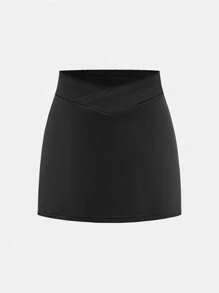 SHEIN Girlism Tween Girl Simple Solid Color Phone Pocket Sports Skorts, Summer - Black - View 5