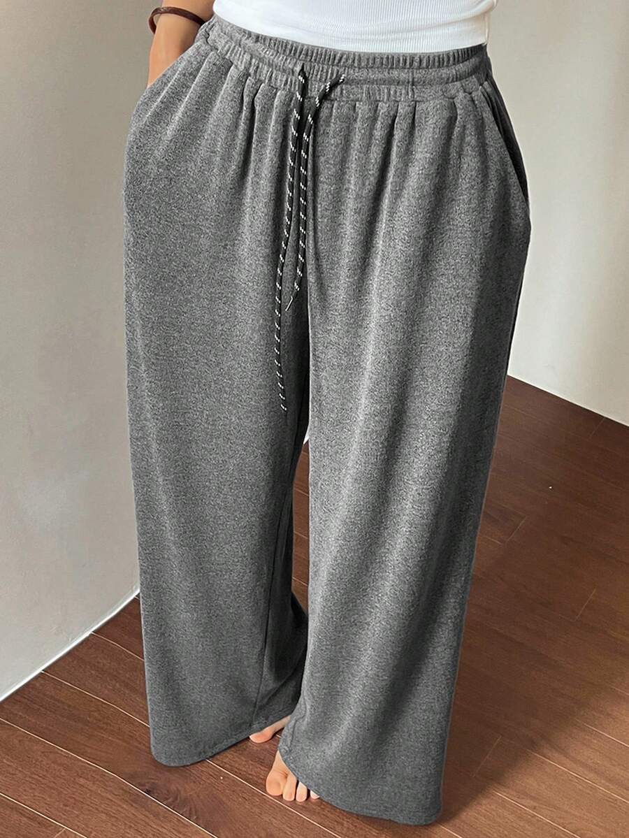 DAZY 简约舒适针织宽松睡裤，女士家居服下装，秋季 - 深灰色 - 查看 1