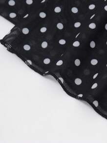 Glamine Elegant Party Mesh Polka Dot Asymmetric-Shoulder Women's New Year Tops