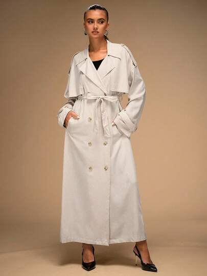 SHEIN BAE 女式时尚纯色长款风衣