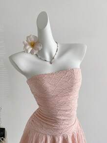 Sweetra Asymmetrical Hemline Y2K Sexy Ribbed Fabric Cropped Camisole Dress - Pink - View 4