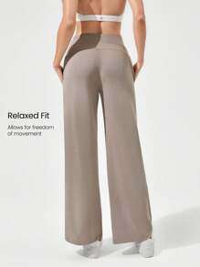 GLOWMODE Modal Silk Touch Wide Leg High Waist Lounge Pants With Side Pockets Daily Casual Fall Fall Winter - Khaki - View 2