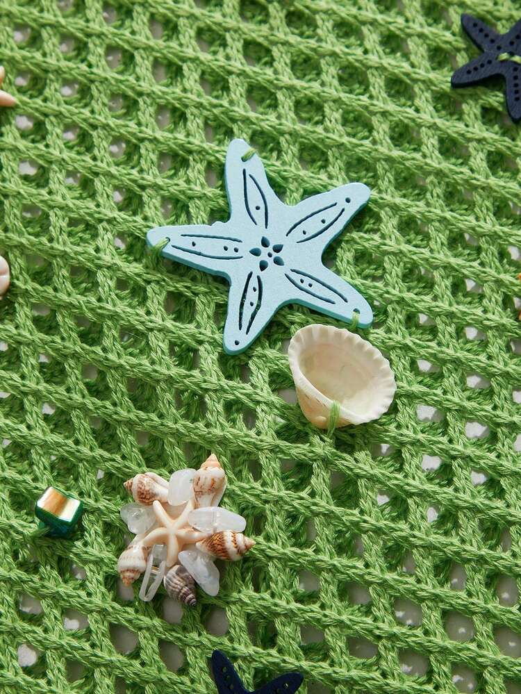 Men's Summer New Vintage French Style Starfish & Shell Decor Hollow Out Knit Top