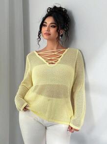 Elenzga Coprispalle lavorati a maglia e traforati, ampi, per donna taglia curvy, per estate e autunno, coprispalle lavorato a maglia a maniche lunghe, per taglia curvy, leggero, abbigliamento da spiaggia casual