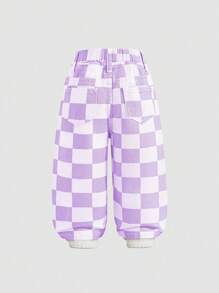 SHEIN Explorewe Denimly 女宝宝休闲户外时尚百搭弹力腰带格子洗水牛仔裤 - 紫色 - 查看 2