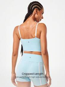 GLOWMODE FeatherFit™ 双色圆领长款运动内衣，低冲击瑜伽日常穿着 - 水藍色 - 查看 2