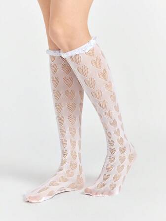 Kawaii 1 Pair Cute Hollow Heart Lace Leg Warmers, Sweet Lolita Ruffle Socks, Versatile School Girl Style Women Socks