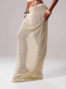 Musera Resort Low Rise Sequin Knit Maxi Skirt Only Boho Ibiza Cute Sexy Vacation Summer Beach Swimwear Cover Up Girly Pastel Spring Elegant Bridal Hen Do Bachelorette Wedding - Yellow - View 4