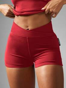 Missguided x Playboy Christmas High Waisted Ruched Bum Scrunch Athletic Booty Shorts Gym Summer Festival Active Shorts - Red - View 6