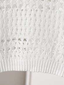 Teen Girl Casual Versatile Solid Color Hollow Knitted Sweater White Cropped Sweater Cropped Sweater White Sweater Knit Top Long Sleeve Crop Top Casual Short Knit Sweater For Teens With Round Neck And Three Quarter Length SleevesEveryday White Semi-Sheer Cropped Pullover For Teen Girls With Tight Hem Detail White Knit Pullover For Teen Girls With Drop Shoulder Sleeves And Semi-Sheer Design Teen Girls Short Knit Pullover With Round Neck And Tight Hem For Everyday Wear Open Knit Sweater White Knit Fall Winter - White - View 5