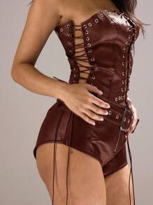 MUSERA Áo corset giả da buộc dây, kiểu quây ngực, viền cong, thích hợp cho lễ hội, hòa nhạc, tiệc tùng, câu lạc bộ, gợi cảm, hậu trường, kỳ nghỉ, mùa thu, hè, xuân. - Màu Đỏ Sâu - Xem 5