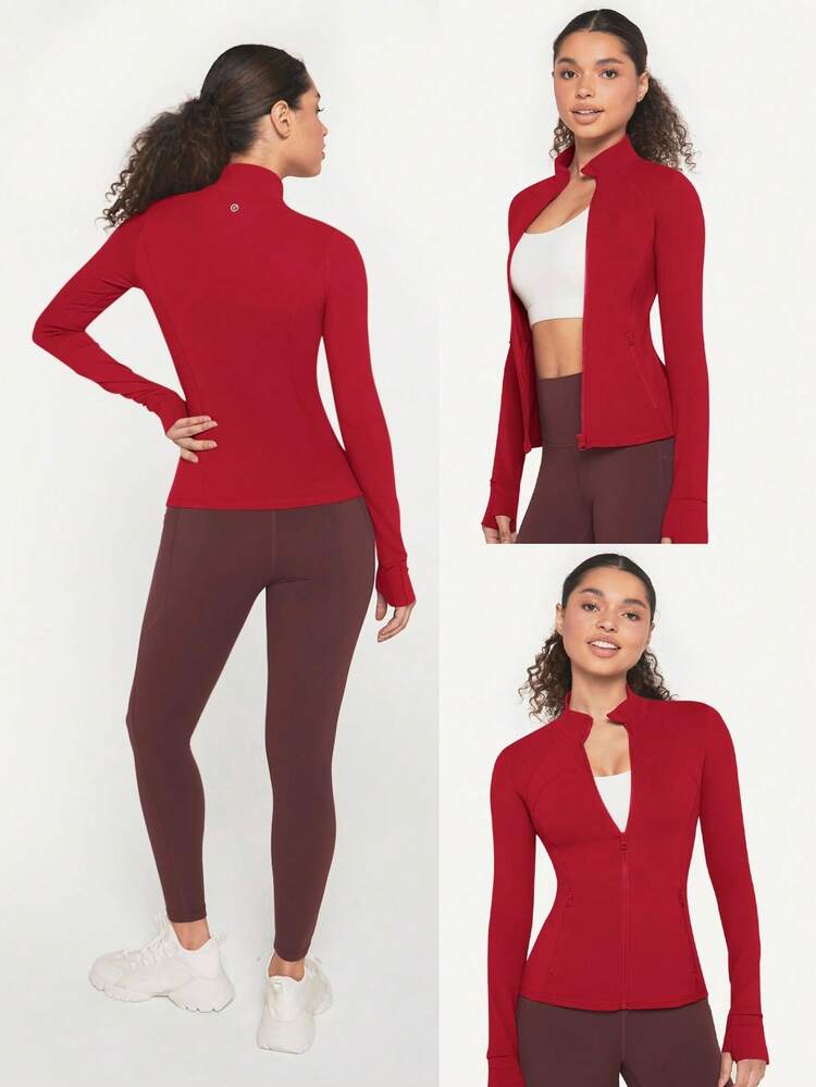 FeatherFit™ Slim-It Streamline Performance Secure Pockets Zip Up Long Sleeve Jacket Low Impact Yoga Pilates Daily Spring Summer
