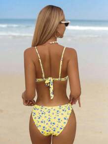 Swim Mod Conjunto de bikini con estampado floral diminuto para vacaciones en la playa