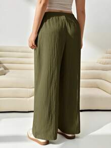 Solflare Pantalón cargo de mujer talla grande, holgado, tejido, en verde olivo