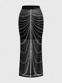 Lavishia 2pcs/Set Women Sexy Beaded Print Mesh Knit Bodycon Set - Multicolor - View 10