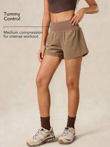 OutZeal Running Shorts Women Sports Shorts Solid ColorGym Workout Summer Spring Quick Dry Tummy Control High Waist Built-In Shorts With Pocket - Khaki - View 2
