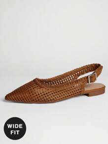 SHUZIA Wide-Fit Women's Stylish Woven Pointed Toe Sling Back Slip On Flats