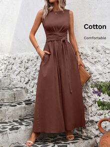 Solivie 女士纯色简约无袖裹身裙，休闲日常穿着