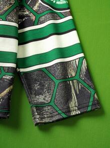 TEENAGE MUTANT NINJA TURTLES | SHEIN Tween Boy Cartoon Turtle Shell Numeral Print Grey-Green V-Neck Sweatshirt & Black Jogger Pants Sports Set - Army Green - View 6