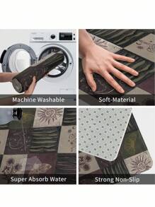 ROMWE Goth 1 buah Keset Dapur Motif Ngengat - Keset Lantai Boho Anti Selip dengan Desain Matahari & Ombak, Alas Anti Lelah yang Dapat Dicuci untuk Area Wastafel, Kompor, Perlengkapan Dapur Dekorasi Bohemian, Dekorasi Rumah - MultiWarna - View 9