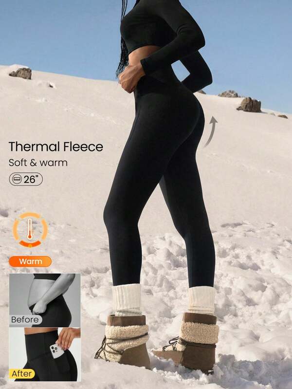 GLOWMODE 26'' FeatherFit™ Fleece Warm Tummy Control High-Rise Waist Leggings Low Impact Yoga Daily Warm Winter