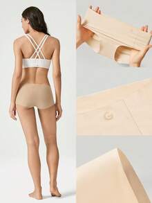 GLOWMODE 1 Pack Lightweight Breathable Sweat-Wicking Mid-Waist Full Coverage Seamless No-Show Underwear Daily Workout - Beige - View 8