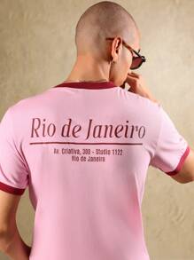 SUMWON 街頭風 Ringer T-Shirt 工作室地址印花 夏季優質純棉 T-shirt 時尚休閒上衣 中性設計 復古美學 經典必備 都市風 - 彩色 - 查看 1