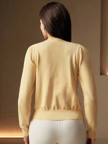 Anewsta Embellished Elegant High-Quality Beaded Yellow Cardigan - Beige - View 2