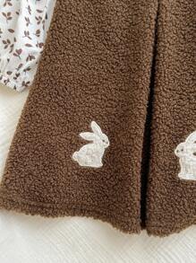 SHEIN Babygirl 可爱百搭兔子图案连衣裙和花卉长袖衬衫套装