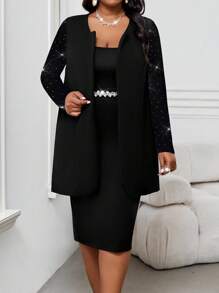 SHEIN Lady 2025 New Spring And Summer Casual Elegant Black Plus Size Coats Autumn Women's Wedding Guest Women's Back To School Autumn Women's Teacher's Business Casual Women's Office Wear Women's Elegant Work Coat Women's Teacher Vintage Jacket - Black - View 5