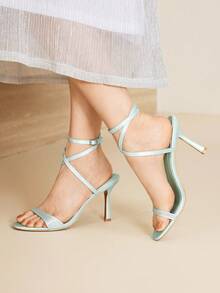 MOTF PREMIUM GIÀY CAO GÓT MŨI TRÒN ĐÁ NHỰA ĐÁ MÀU XANH LÁ CÂY CHO NỮ, THỜI TRANG & ĐA NĂNG CHO MÙA HÈ - Màu xanh Bạc hà - Xem 6