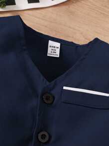 Souflis Souflis 男婴经典颜色开衫背心上衣和配套裤子套装，简约风格，无图形设计，适合休闲外出、舒适家居服和轻松聚会，春秋季 - 寶藍色 - 查看 6