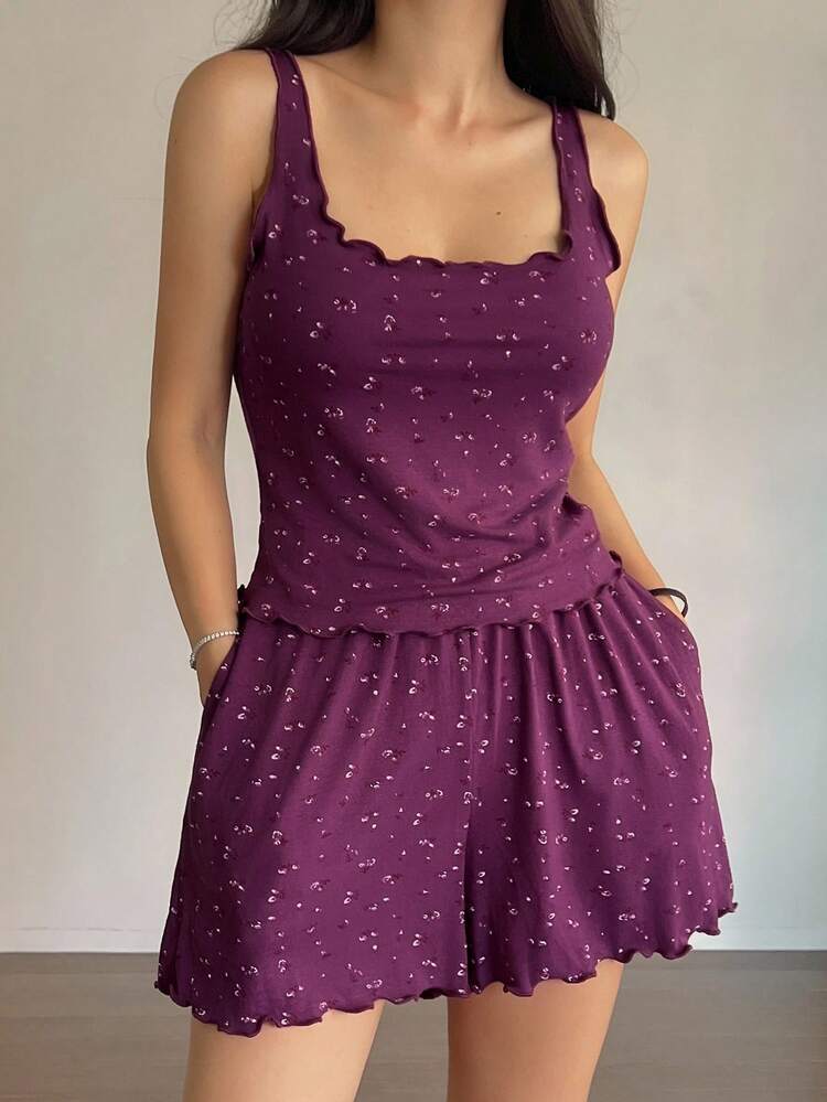 2pcs Ditsy Floral Comfortable Women Pajama Set