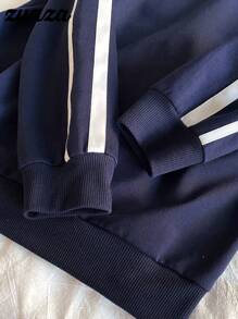 Sweat-shirt-shirt ample en tricot avec nœud pour préadolescentes, décontracté et confortable pour le printemps/automne, style de rue, vacances - Bleu marine - Voir 5