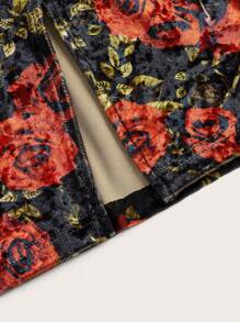 Ellevyn Floral Print Split Thigh Velvet Dress - Multicolor - View 3