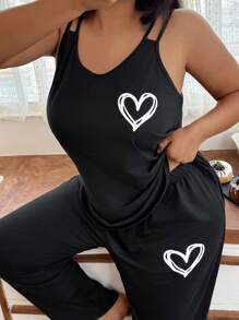 Napfluff CURVE Napfluff CURVE Plus Size Soft Skin-Friendly Cami Top & Pants Casual Pajama Set, Loungewear, Outfits - Black - View 4