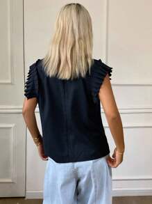 Livesso Nouvelle blouse décontractée à col rond sans manches pour femmes, idéale pour la rentrée scolaire, pour enseignante - Bleu marine - Voir 2
