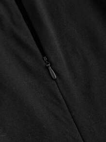 SHEIN MOD 1件装女士黑色褶皱阔腿宽松连体裤，配腰带，休闲风格，