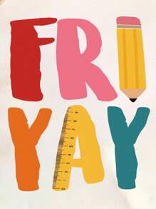 SHEIN CURVE+ Plus Size Summer Casual Letter Print Short Sleeve T-Shirt - Apricot - View 3